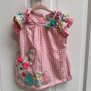 Rare Editions 2T Girls Pink Gingham Easter Bunny Short Sleeve Blouse Teal Bow